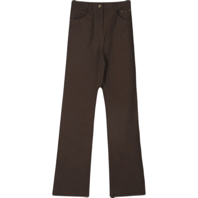 棕色高腰大码胖mm微喇牛仔裤女