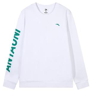 安踏加绒卫衣男士圆领运动上衣2026春季新款白色内搭保暖长袖T恤