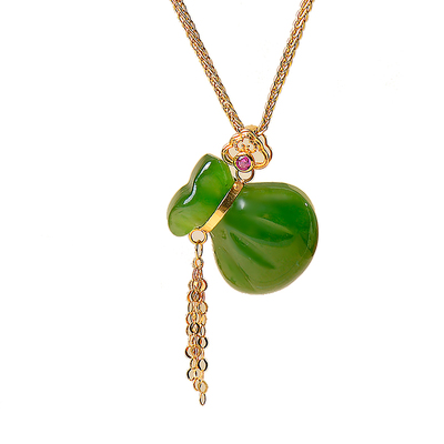 凤飞凰和田碧玉葫芦流苏项链