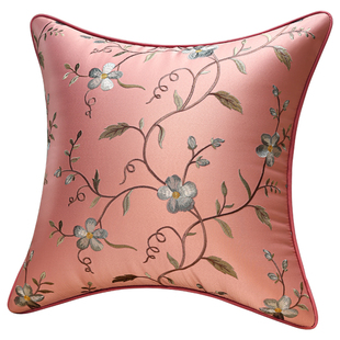 中式刺绣抱枕靠垫真皮沙发靠枕不含芯套椅子大客厅长方形靠包简约