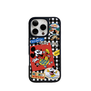 三掌柜的壳壳 红黑格上的米奇 适用17promax手机壳iPhone16黑框15pro个性14promax高级13pro卡通12可爱11晶瓷
