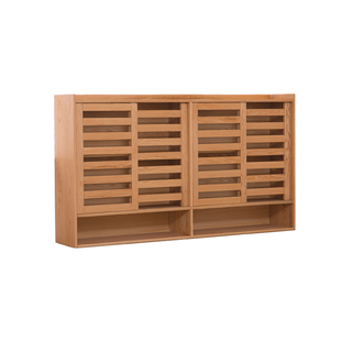 实木鞋柜北欧日式家用入户玄关柜格栅推拉门透气储物柜简约隔断柜