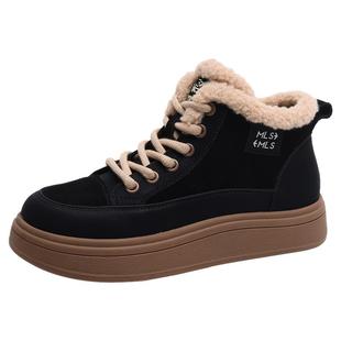 木林森女鞋2025秋冬季新款加绒保暖复古高帮鞋女士防滑舒适休闲鞋