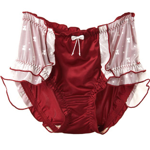 丝绸缎面~本命年中国大红色内裤女士高档网纱丝滑高腰加肥加大码