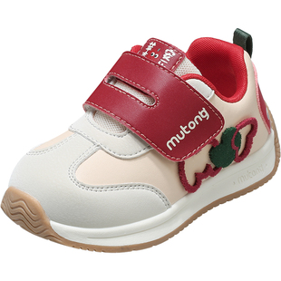 牧童儿童运动鞋春秋轻便缓震平安果幼儿园鞋红色男童女童跑步鞋子