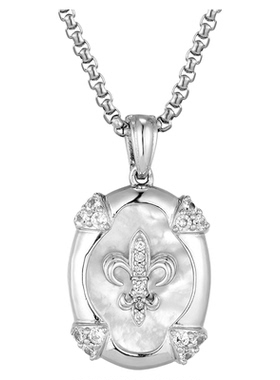 KREAM 925银椭圆贝壳十字鸢尾徽章吊坠男欧美嘻哈项链女毛衣链