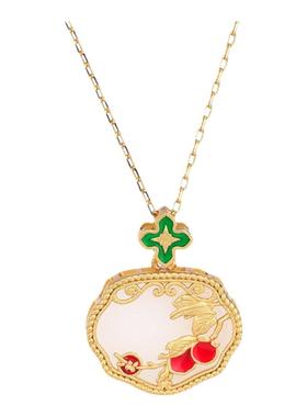 宫廷国潮珐琅镀金工艺仿和田玉平安锁项链女复古装中国风旗袍饰品