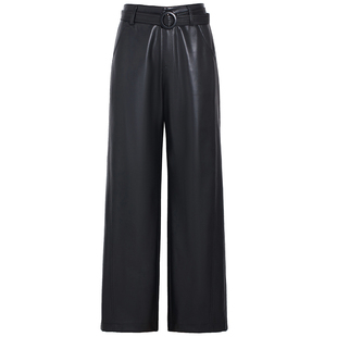 2025秋新款海宁真皮皮裤女高腰直筒长裤宽松显瘦窄版阔腿裤休闲裤