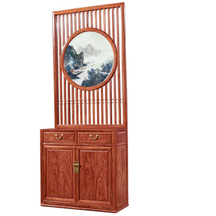 红木家具玻璃屏风隔断实木屏风柜中式客厅隔断刺猬紫檀玄关隔断柜