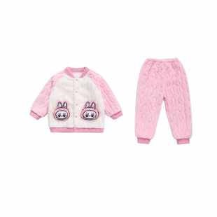 女童睡衣冬季儿童珊瑚绒加厚家居服保暖套装女宝宝开衫拉布布睡衣