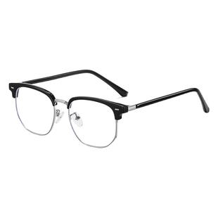 显白斯文黑色半框近视眼镜女可配度数大脸高级感素颜神器显脸小男