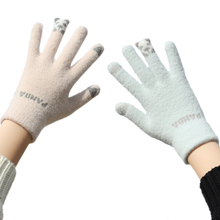 毛线手套女款冬季保暖防寒触屏软妹针织骑行手套春秋开车学生A