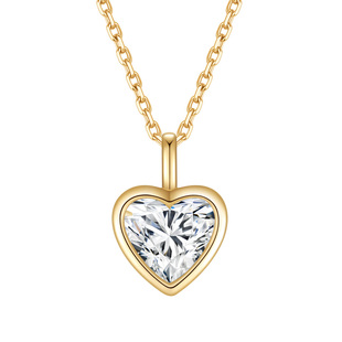 18K金培育钻石桃心形包镶吊坠复古金色爱心项链锁骨链女送女朋友