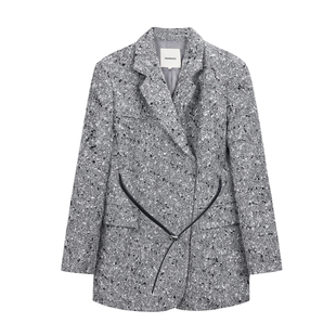 CROWNLESS未冕圈绒感斜纹雪花点复古多穿腰带斜门襟羊毛西装大衣