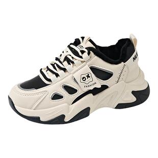 皮面棉鞋女冬季2026新款莆田厚底加绒老爹鞋时尚小码34休闲运动鞋