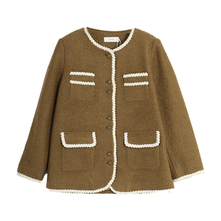 西町村屋外套女装秋冬新款法式复古小香风设计纽扣外搭AD8219017