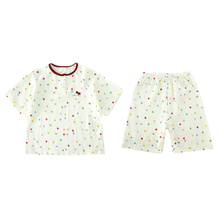 女童纯棉纱布睡衣薄款儿童卡通圆点家居服套装a类宝宝空调服夏季
