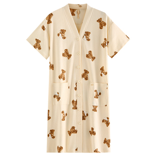 家乐芬睡衣女士睡裙子夏季夏天夏款纯棉短袖衬衫开衫薄款大码长款