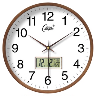 康巴丝实木表挂钟客厅家用静音时钟挂墙石英钟挂表电波钟自动对时