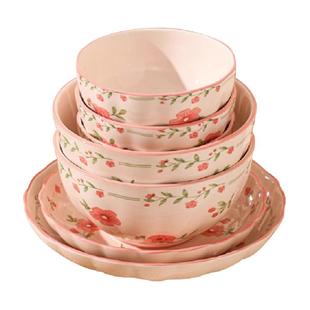 佩尔森田园风米饭碗家用陶瓷高颜值菜盘汤碗碟组合特别好看的盘子