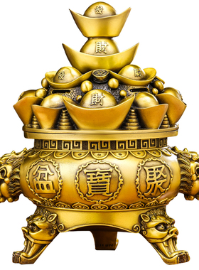 黄铜聚宝盆摆件纯铜元宝盖办公室开业大吉招财铜制工艺品客厅大号