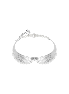 925银淡水珍珠边鸢尾花领结手镯