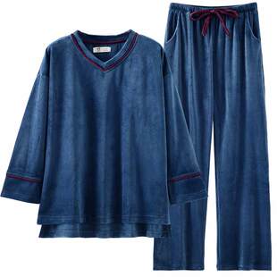 睡衣女士春秋季海岛绒珊瑚绒法兰绒加厚加绒保暖秋冬季薄款家居服