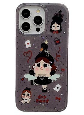 MoreRex 卡通可爱波点黑天鹅哭娃适用苹果18手机壳iphone17promax新款14带链条13双层防摔保护套16pro女超火