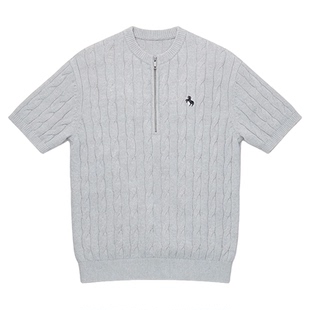 Dream made 马年刺绣麻花半拉链针织衫短袖男款夏季老钱风轻奢T恤