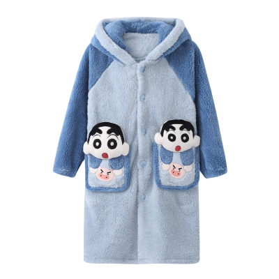 儿童珊瑚绒睡袍男孩冬季长袍秋冬款大童男童法兰绒长款睡衣冬季