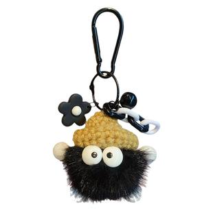 黑色千与千寻小煤球钥匙扣芬迪毛绒小毛球包包黑煤球公仔书包挂件