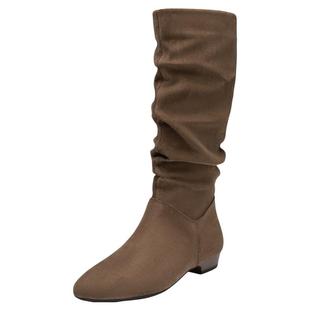 大东尖头长筒靴女2025新款冬季复古美拉德加绒靴子褶皱堆堆靴长靴