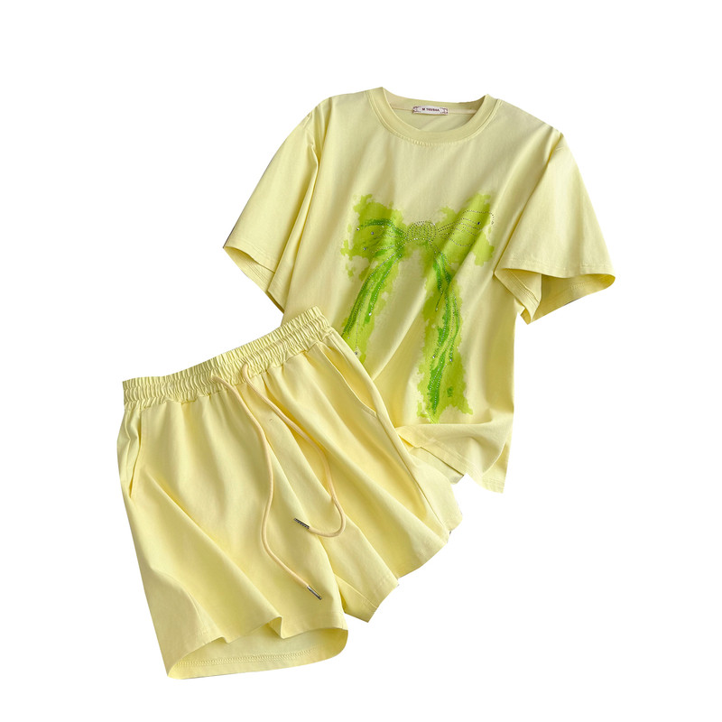 蝴蝶结宽松短袖短裤家居服套装女