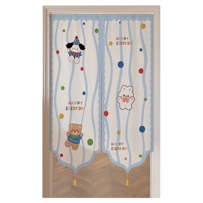 卡通门帘卧室遮挡帘隔断免打孔布