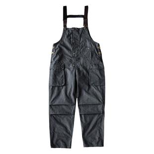 靛海 美式复古多口袋帆布工装背带裤男 重磅水洗做旧直筒休闲裤秋