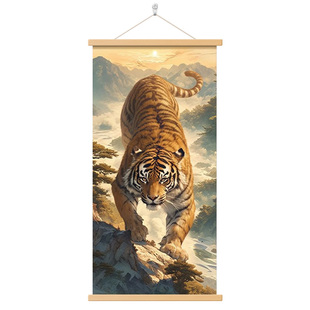老虎国画猛虎下山玄关装饰画客厅办公室入户墙画壁画镇宅旺宅挂画