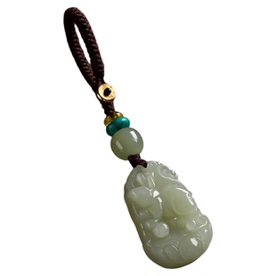 保真和田玉十二生肖无事牌汽车钥匙扣挂件精致高档玉石车挂饰配件