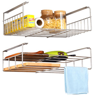 厨房吊柜下挂篮置物架304不锈钢橱柜内分层架 悬挂收纳菜板砧板架