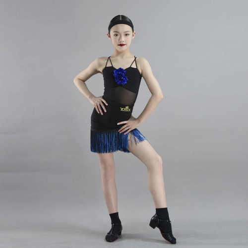YSX云舒袖|儿童拉丁舞高端练习服套装拼色流苏表演服含发带