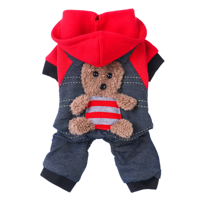 狗狗衣服秋冬装保暖四脚衣泰迪比熊博美加绒防寒小猫咪带帽服饰