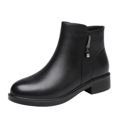 红蜻蜓时尚休闲时装靴中跟头层皮