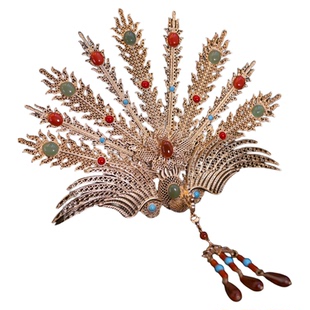 格格间原创【有凤来仪】保色铜玛瑙明制汉服凤冠霞帔新娘发冠套装