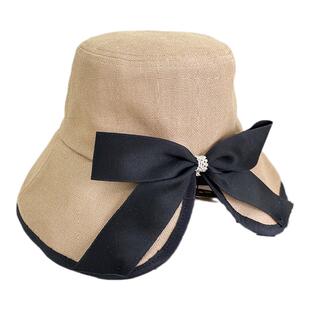 日本和纸帽子女开叉蝴蝶结渔夫帽女轻薄防紫外线大帽檐盆帽太阳帽
