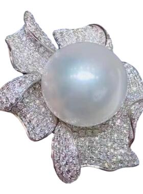 珍珠满钻戒指气质开口指环女ins