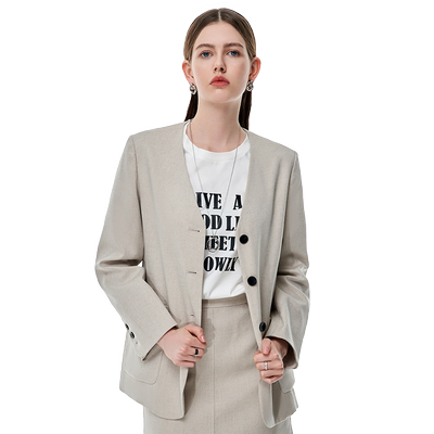 通勤宽松混纺V领便西装商场同款