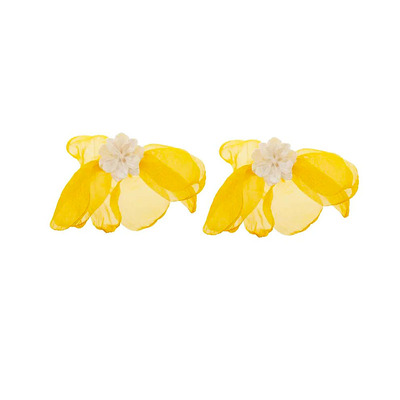 多巴胺仓库」暮浅.超仙甜美温柔雪纺山茶花朵耳环海边度假风耳夹