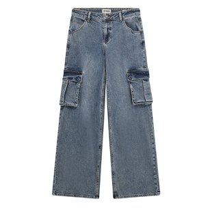 GUESS Originals女士百搭多口袋水洗直筒牛仔裤