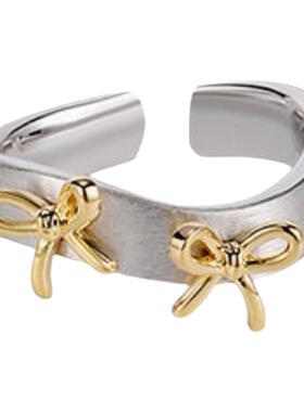 拉丝金银撞色蝴蝶结女戒冷淡风