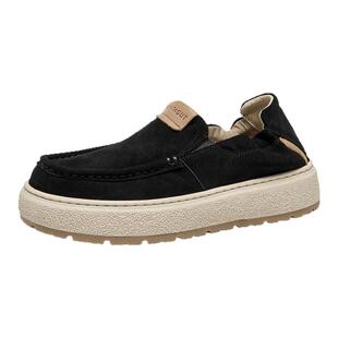 梦特娇皮鞋男款翻毛真皮英伦风商务休闲鞋春季一脚蹬豆豆乐福男鞋