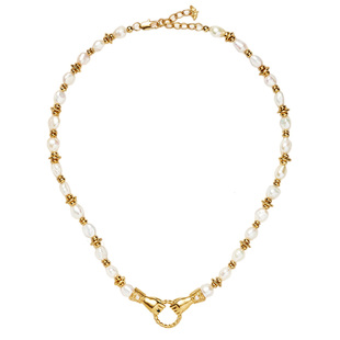 Missoma巴洛克珍珠手拉手项链18K镀金大珍珠串珠项链轻奢锁骨链